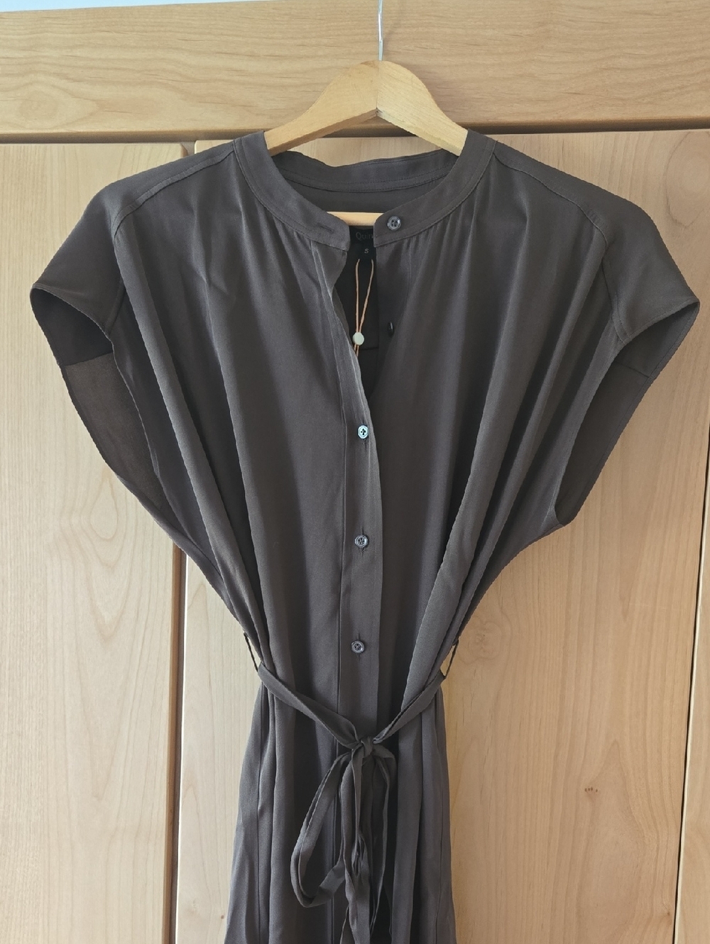 Quince Brown Silk Blend Button Dress with Tie, VGUC, With Tags, Quiet Lux, S - Picture 3 of 7